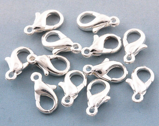 12 pc 14x8mm silver finish metal lobster clasp-6961