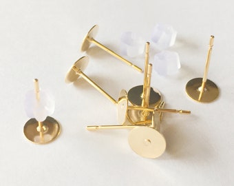 10pc(5 pairs) Golden stainless steel earring studs with stoppers-pick pick a pad size