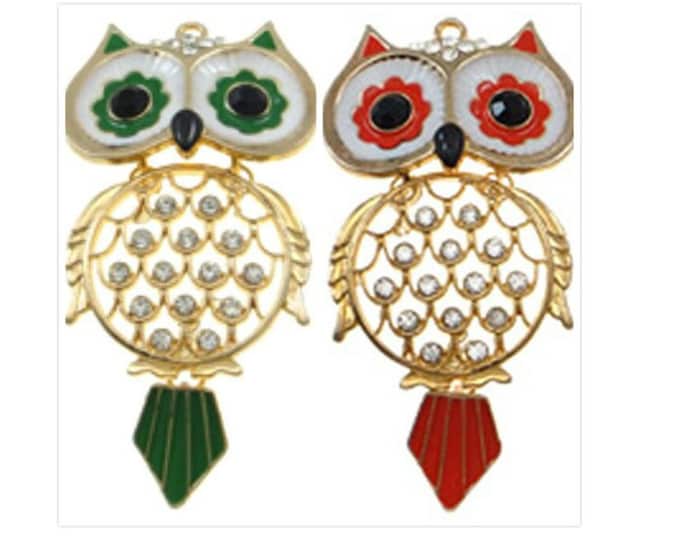 1pc large zinc alloy enamel with rhinestone owl pendant-pls pick a color