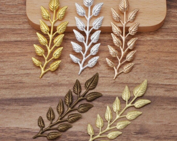 10pc 64x19mm Metal Brass Stamping Leaf Jewelry Accessories-pls pick your color