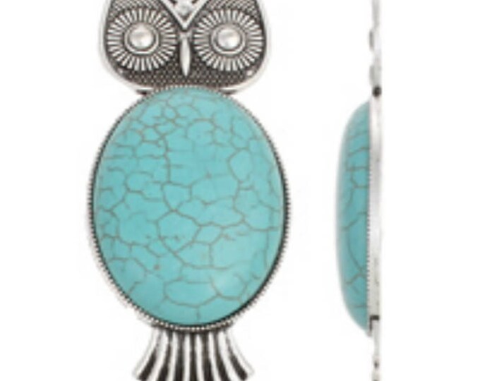 1pc  76x32mm antique silver finish metal owl with Turquoise pendant-bb72