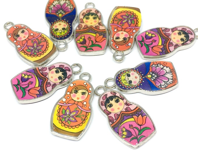 4pc mix color 27x14mm Alloy Enamel Russian Doll pendant-9606