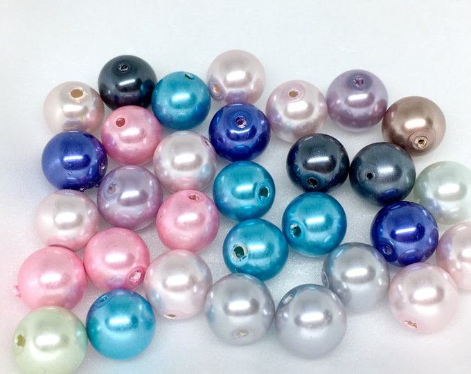 30pc mix color 10mm pearl glass round beads-7214