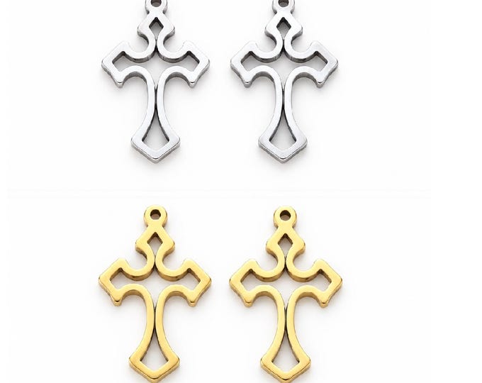 Set of 10  Stainless Steel Laser Cut Cross Charms-Pls pick a color