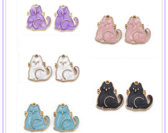 5pc 21x18.5mm metal enamel cat pendants-pls pick a color
