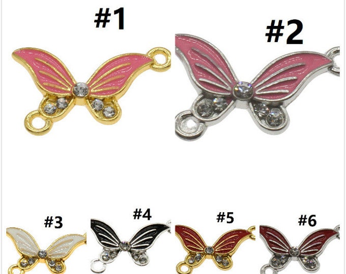 5pc  24x13mm enamel with rhinestone butterfly connectors-pls pick a color