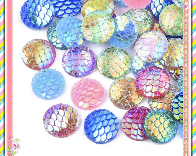 20pc Mix Color Resin Mermaid Fish Scale Cabochons-pls pick a size