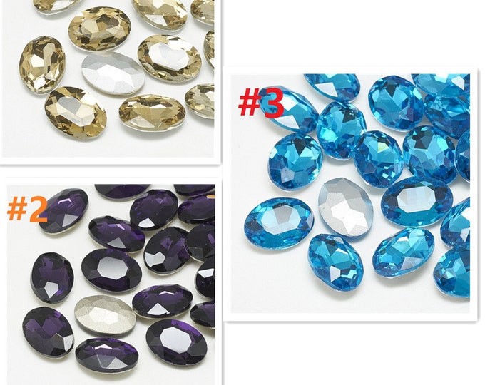 10pc oval shape 14x10mm Glass Pointed Back Rhinestone-pls pick a color