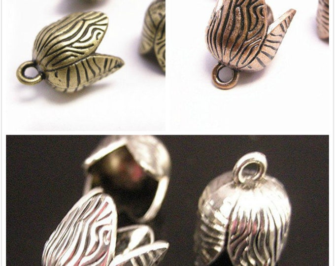 6 pc 17x13mm antique finish flower metal pendants- pls pick a color