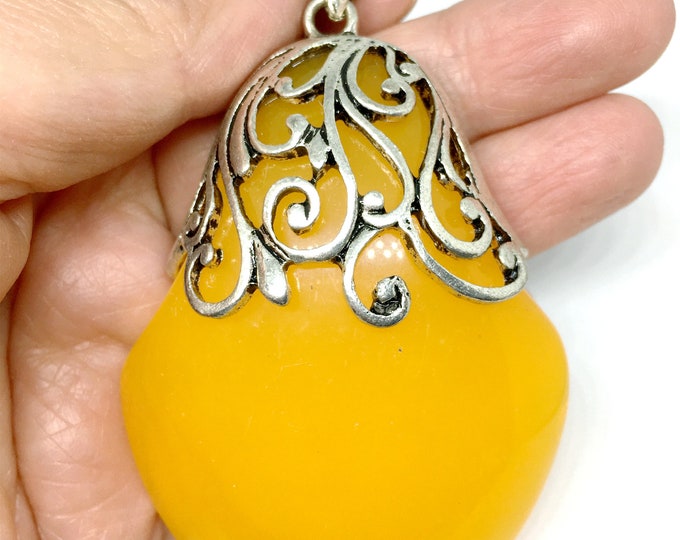 1pc 80x50mm antique silver finish metal with resin large pear shape pendant-7226W