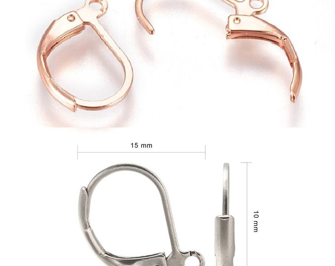 10pc 15x10mm Stainless Steel Leverback Earring Findings - Choose Your Color - Hypoallergenic Secure Hooks