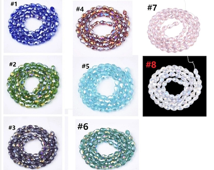 22 Inch Strand  8x5.5mm Electroplate Teardrop Shape Faceted AB Glass Beads-pls pick a color
