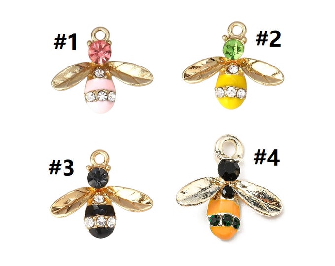 4pc  17x15mm zinc alloy  with enamel  and rhinestone bee pendant/charms-pls pick your color