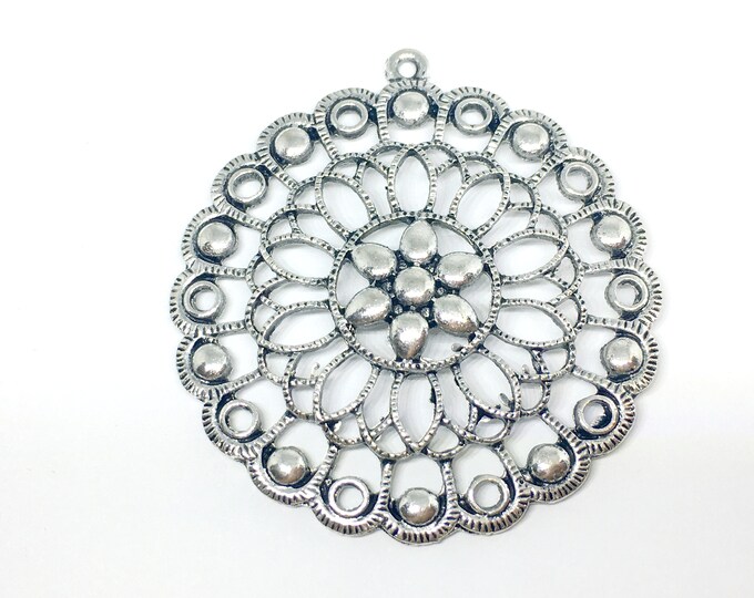 1pc 58x53mm antique silver finish metal flower pendant-7790E