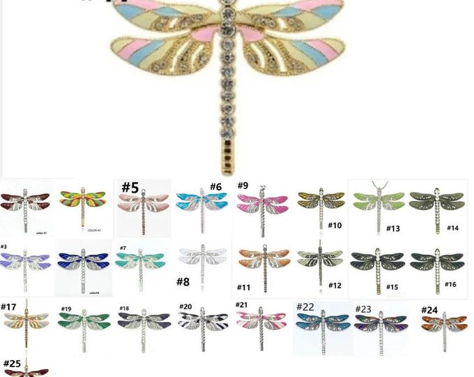 1pc  65x56x5mm zinc alloy enamel with rhinestone dragonfly pendant-pls choose your own color