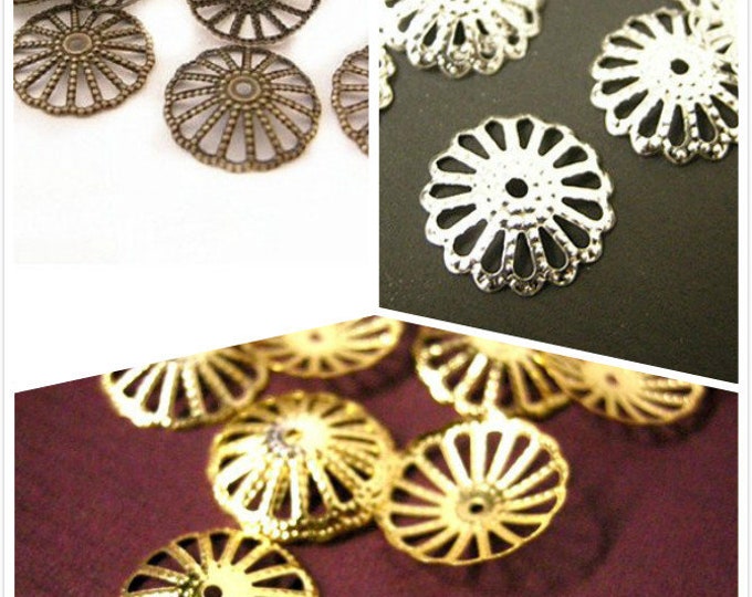 50 pieces of 14mm filigree bead caps-pls choose own color