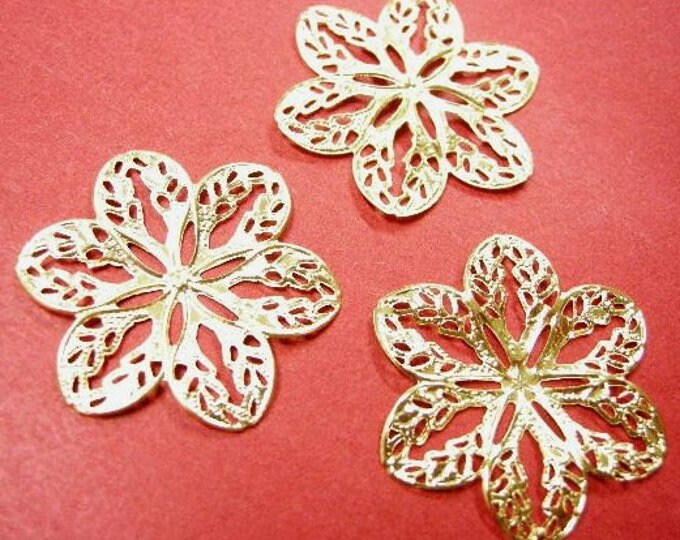 12pc 32mm gold finish filigree flower wraps-370H