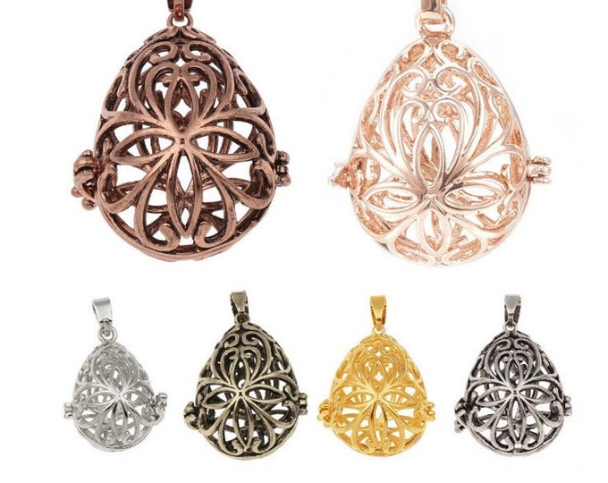 2pc antique finish metal prayer box bead cage pendant-pls choose your own color
