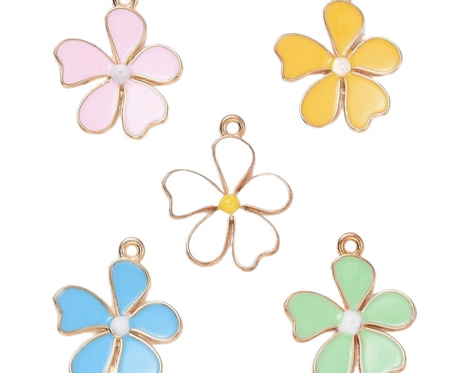 6pcs 20x18mm  Flower flower metal with enamel-R914