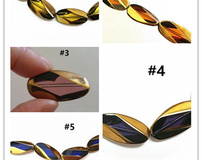 6pc 29x15mm copper plated  flat oval glass beads-pls pick a color