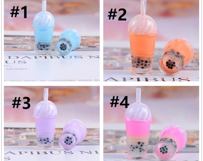 4pc 31.5x12.5mm resin made imitation miniature bubble tea cabochons- Pls pick a color