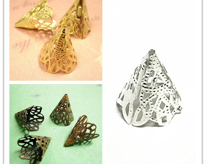 12pc 20x17mm cone shape filigree bead caps-pls pick a color