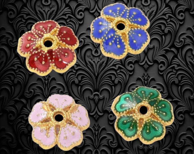 4pc Gold Tone Enamel Bead Caps - Choose Size & Color! Vintage Jewelry Findings, DIY Earring Charms