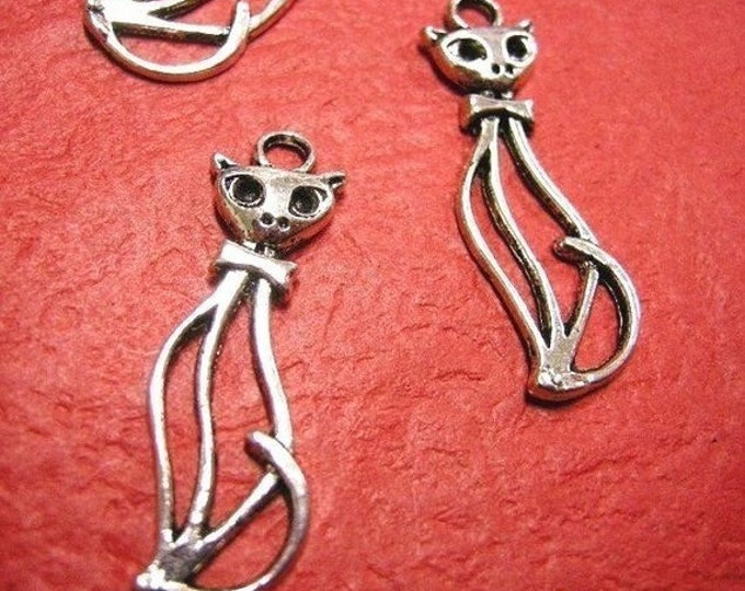 4pc antique silver finish metal cat pendant-3508