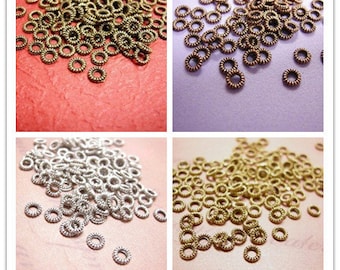 Metal spacers - 100pc 4mm Antique Metal Donut Shape Bead Spacer-pls select your color