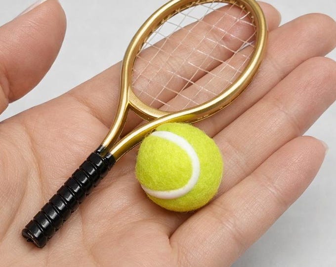 Dollhouse Miniature: Tennis Racket with tennis ball set, Dollhouse Accessories