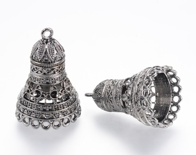 2pc 35x22mm gunmetal finish metal bell shape large Tassel Cap Bail -R553