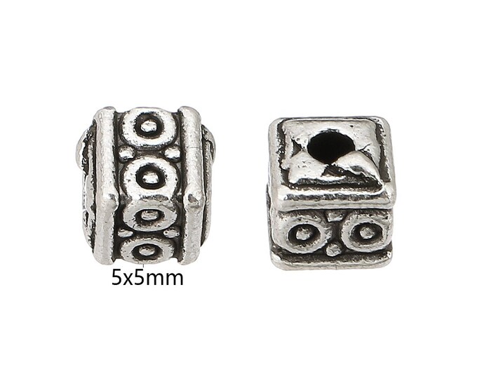 10pc 5mm antique silver finish metal square shape beads-R702