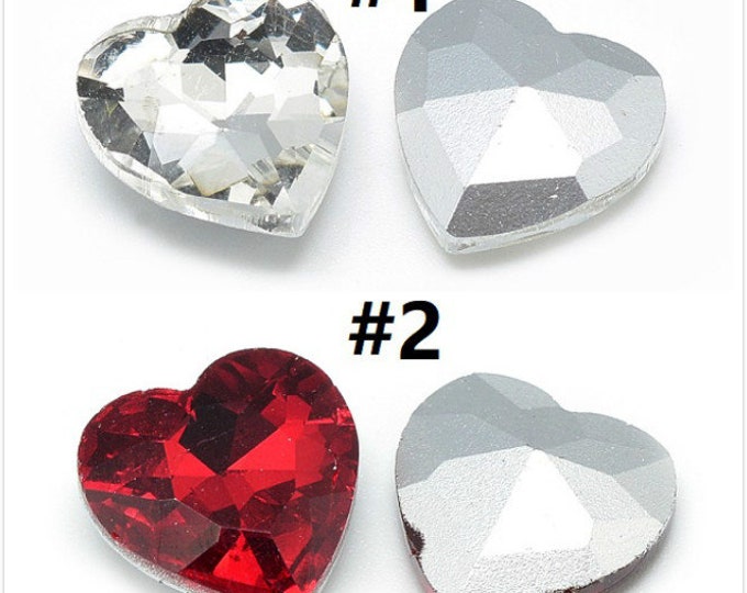 8pc 8mm Pointed Back Glass Heart Shape Rhinestone Cabochons- pls pick a color