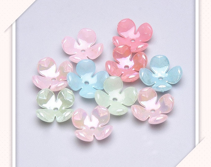 30pc 15mm mix color acrylic flower beads/bead caps-LV489