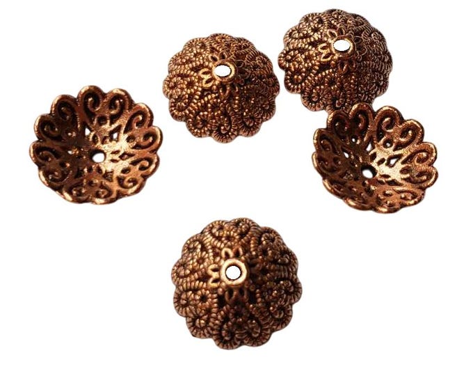 20pc 13mm copper finish metal flower shape bead caps-9301G