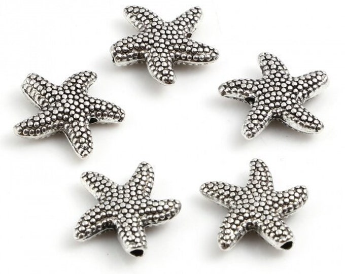 10pc Zinc Based Alloy Ocean Jewelry Spacer Beads Star Fish Antique Silver Color -LL908