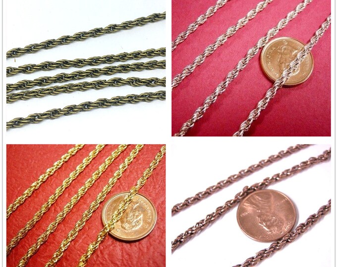 5 feet 2.5mm metal pretzel rope chain-pls pick a color