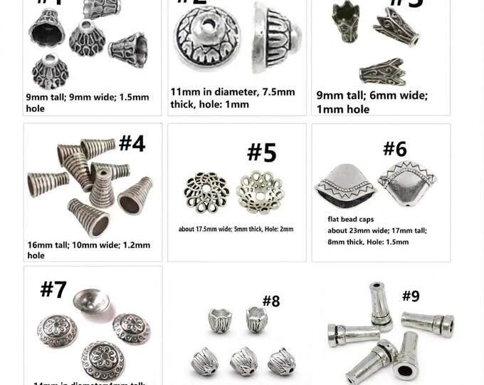 10pc antique silver finish metal  bead caps-Pls pick a style