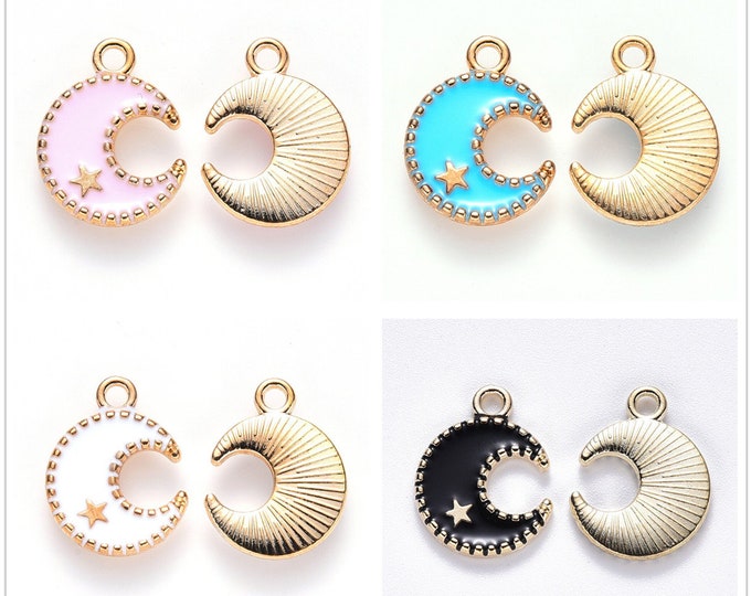 6pcs 16x13mm  moon with star charms pendants metal with enamel-pls pick a color