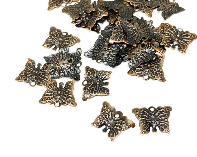 100pc 11x9mm antique copper finish filigree metal butterfly charms-4830E