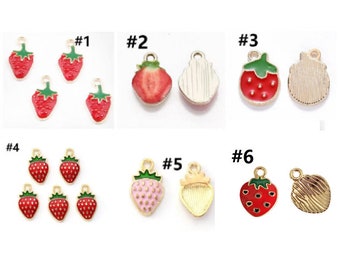 6pc metal with enamel strawberry charms-pls pick a style