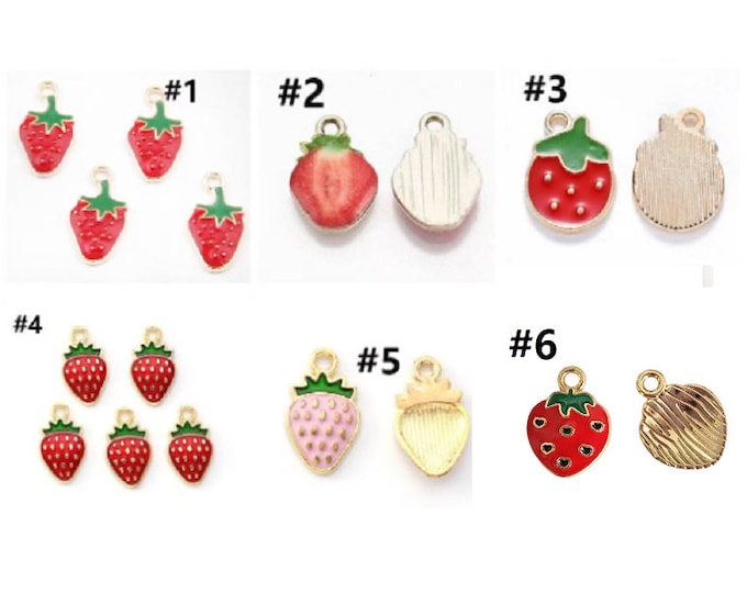 6pc metal with enamel strawberry charms-pls pick a style