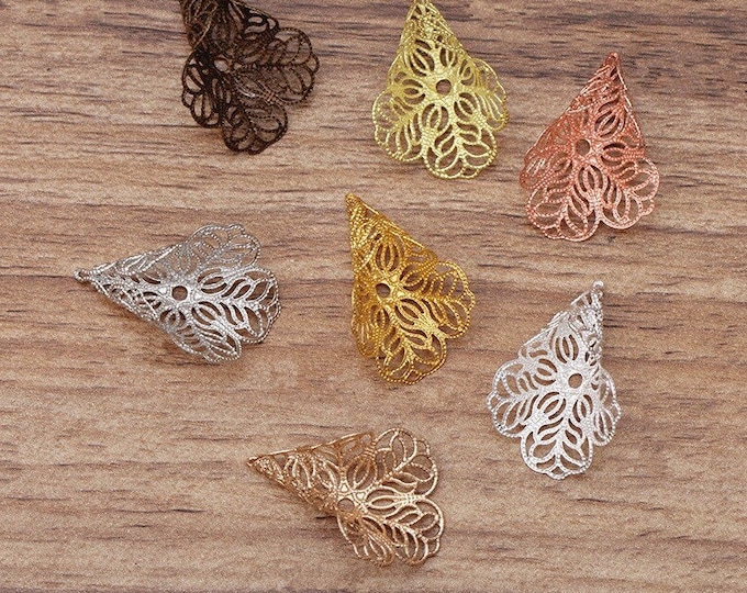 8pc 26x23mm brass made filigree  flower bead caps/wraps-pls pick a color