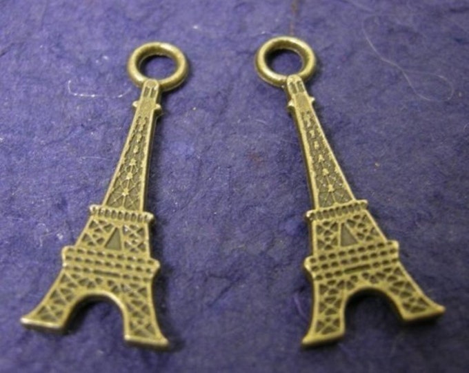 5pc antique bronze metal 32mm tower pendants-1305