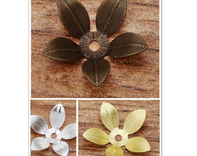 30 pieces 13mm  brass made filigree leaf bead caps-pls pick a color