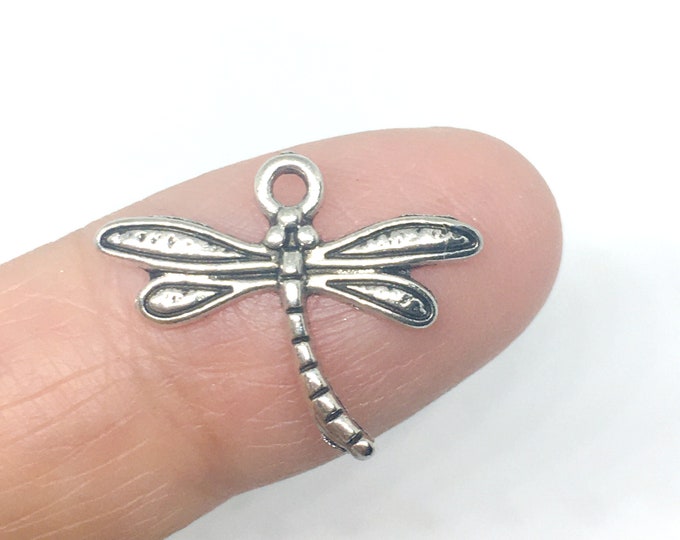 12pc 18x15mm antique silver finish  metal dragonfly pendants-5166J