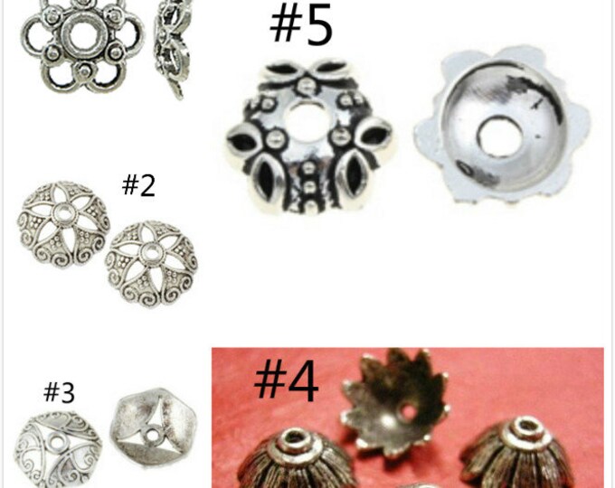 12pc 15mm antique silver flower shape metal bead cap-pls pick a style