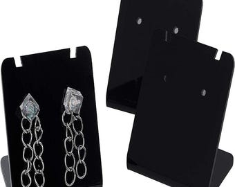 4 pcs Small L-Shaped Organic Glass Earring Displays, Leaning Earring Stands, Rectangle, Black, 1.38 in × 1.34 in × 1.06 in
