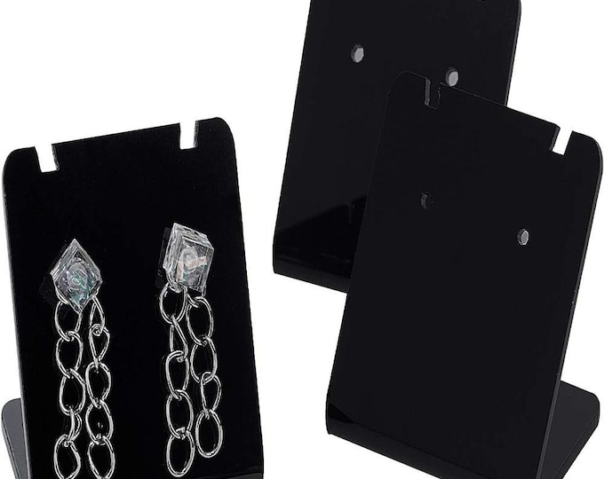 4 pcs Small L-Shaped Organic Glass Earring Displays, Leaning Earring Stands, Rectangle, Black, 1.38 in × 1.34 in × 1.06 in