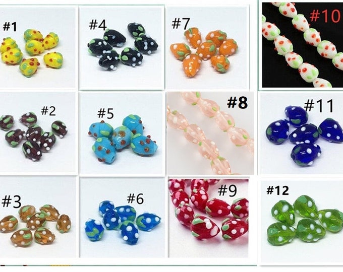 8pc 12x10mm strawberry pattern lampwork glass beads TDB61- please pick a color